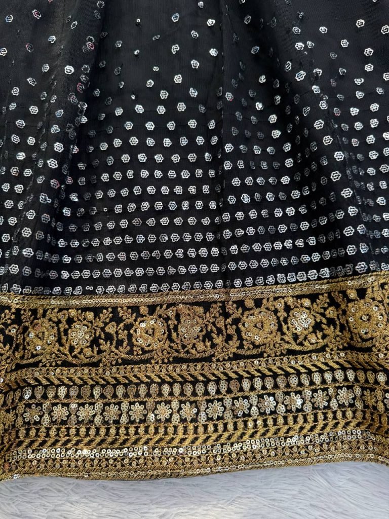 Black Soft Butterfly Net Thread and Sequence Work Anarkali Suit with Pant and Dupatta