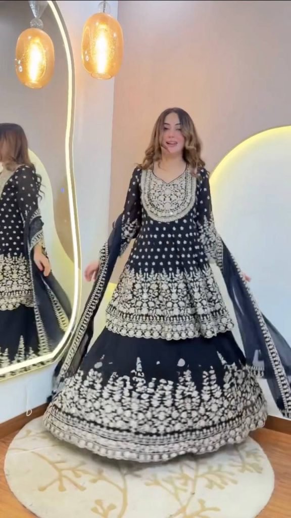 Black Faux Georgette Sequence Work Top with Lehenga and Butterfly Net Dupatta Set