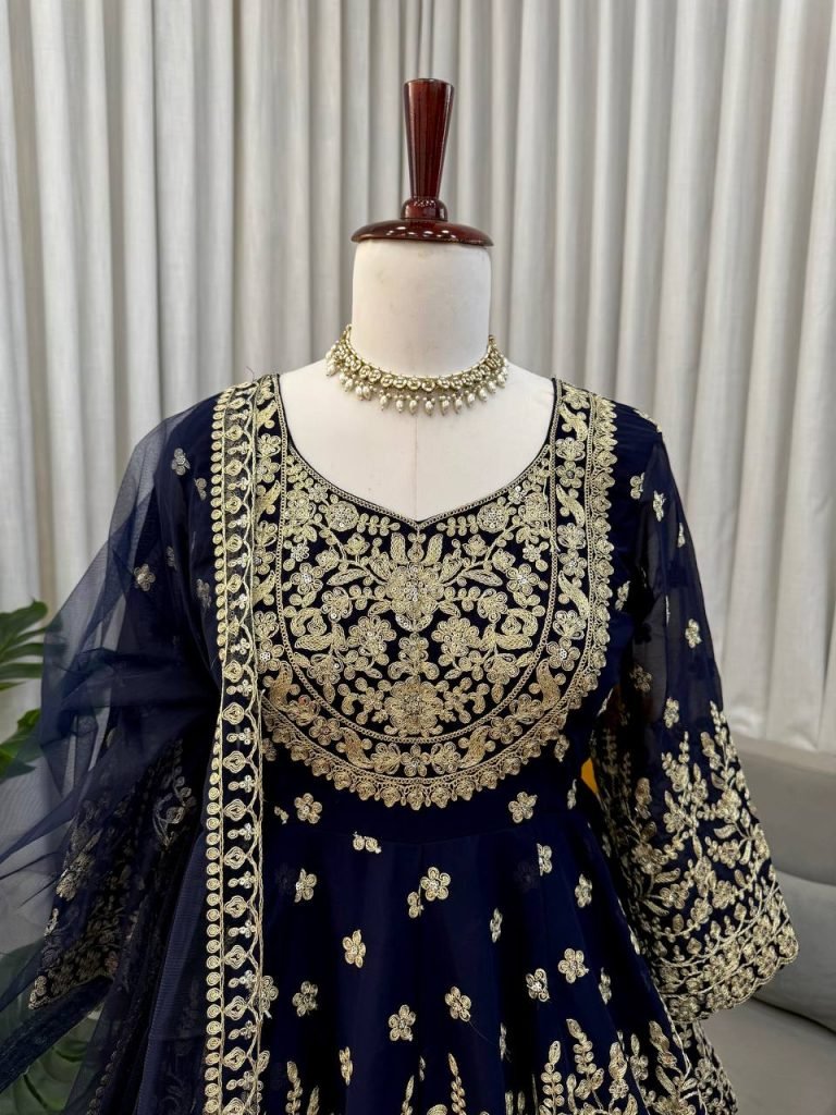 Black Faux Georgette Sequence Work Top with Lehenga and Butterfly Net Dupatta Set