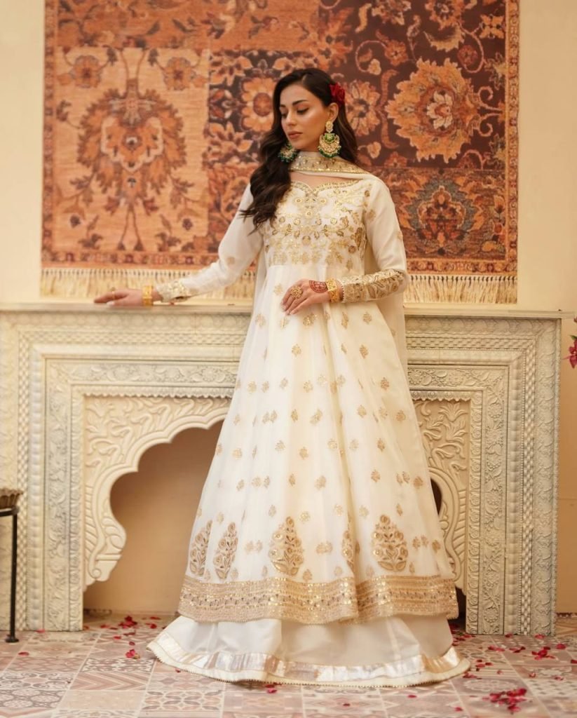 Designer Off White Gown With Lehenga Set