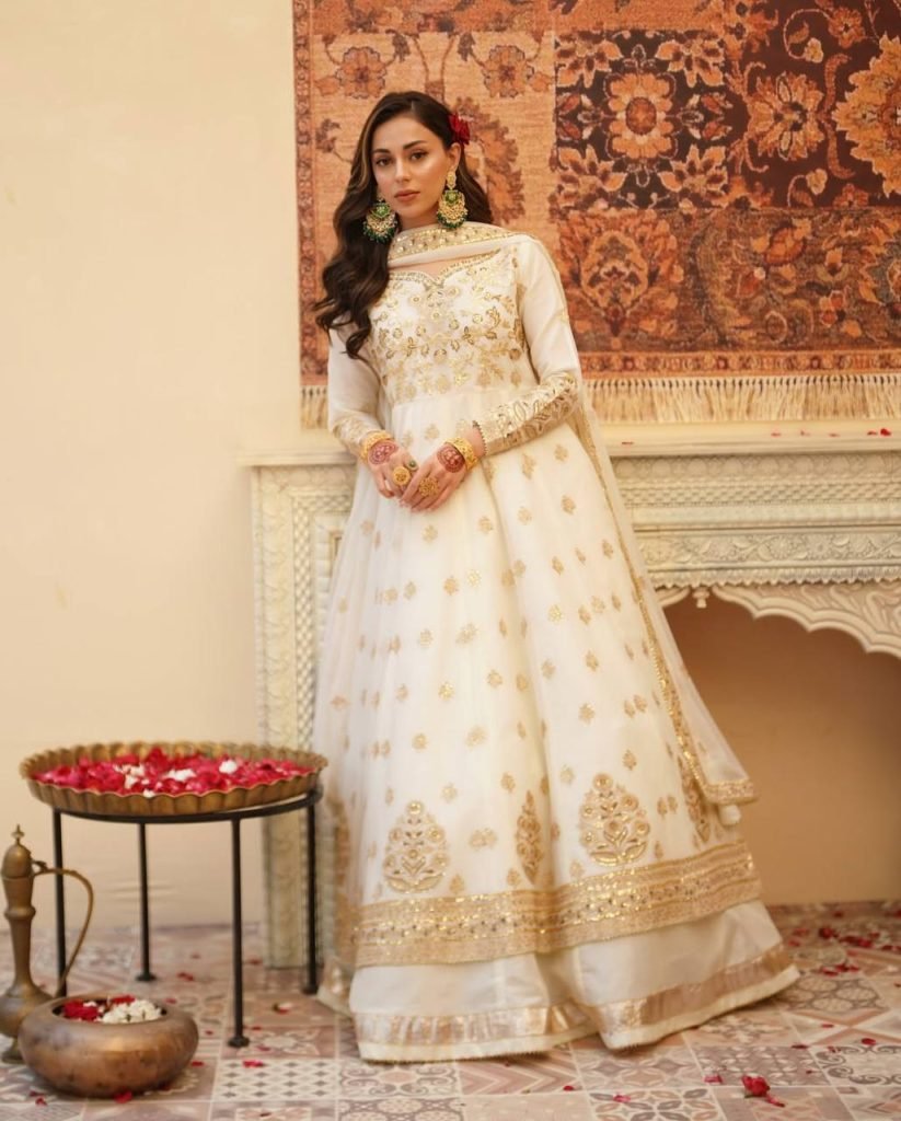 Designer Off White Gown With Lehenga Set