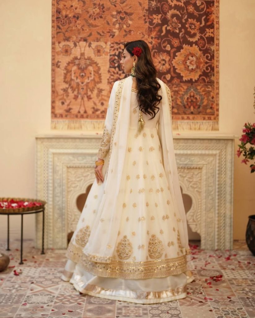 Designer Off White Gown With Lehenga Set