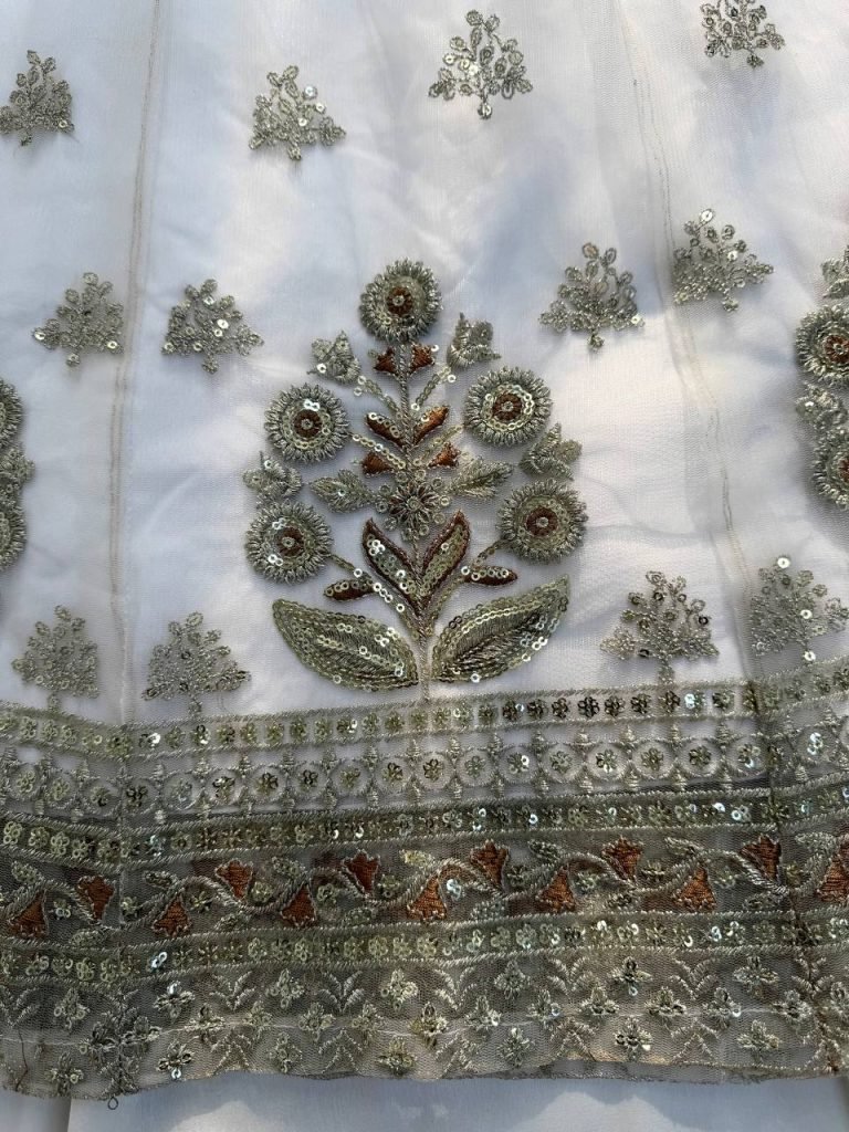 Designer Off White Gown With Lehenga Set