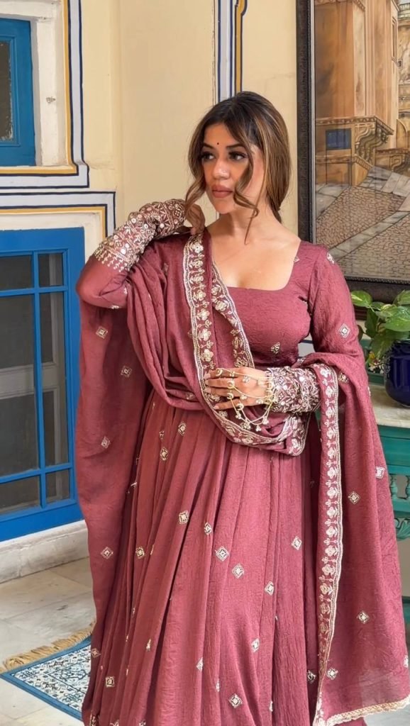 Rose Gold Designer Gown with Pant Set
