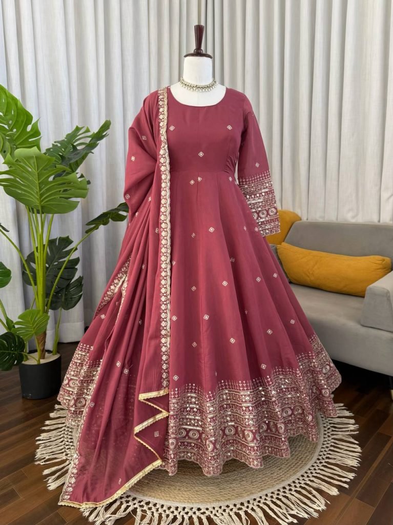 Rose Gold Designer Gown with Pant Set