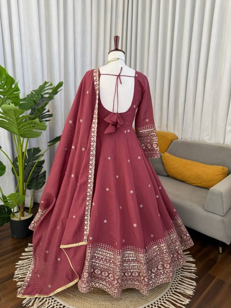 Rose Gold Designer Gown with Pant Set
