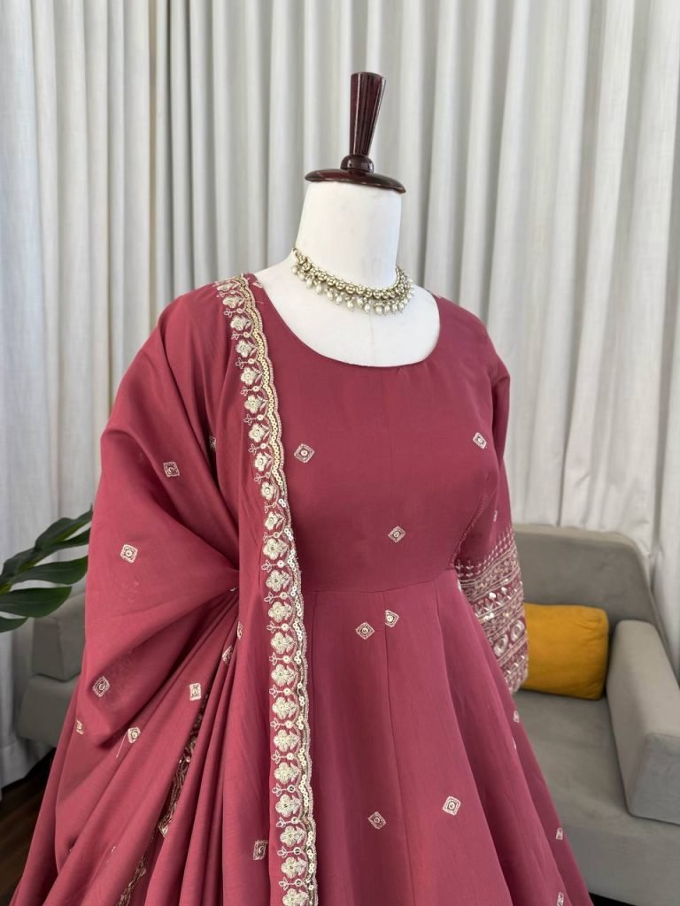 Rose Gold Designer Gown with Pant Set