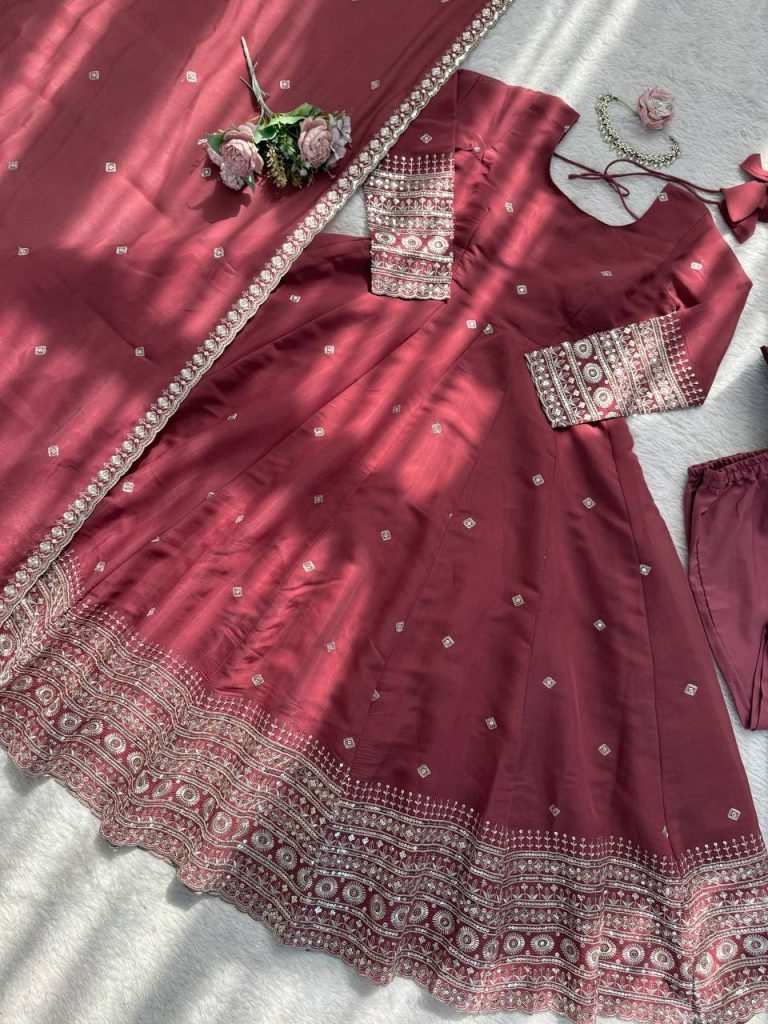 Rose Gold Designer Gown with Pant Set