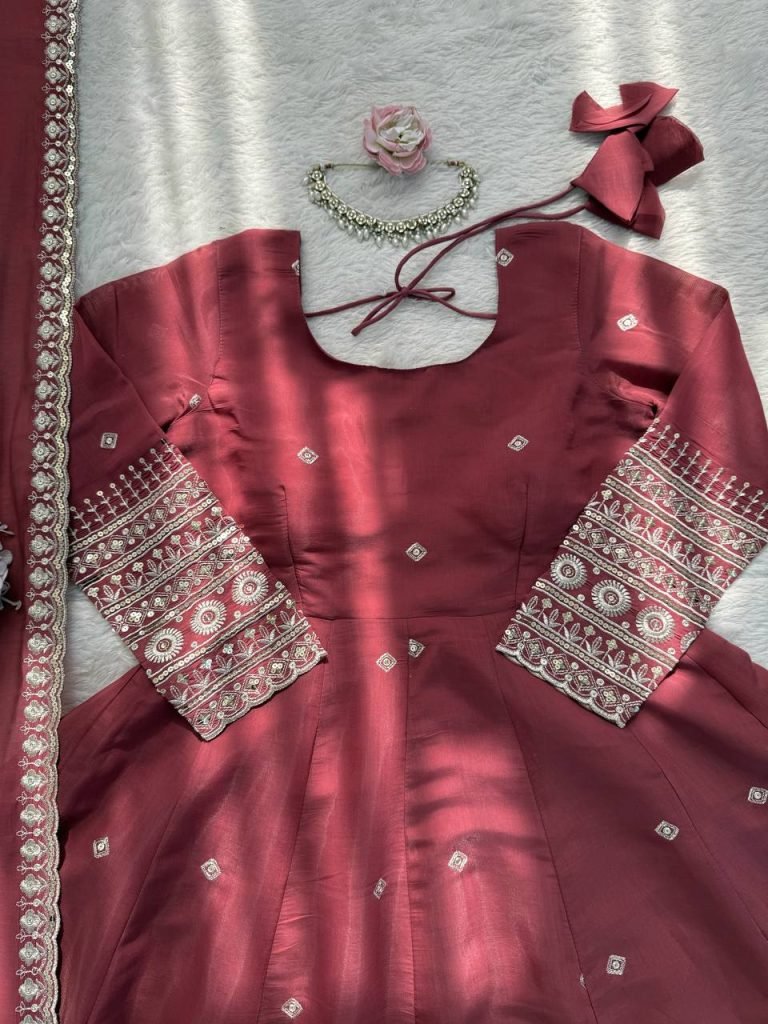 Rose Gold Designer Gown with Pant Set