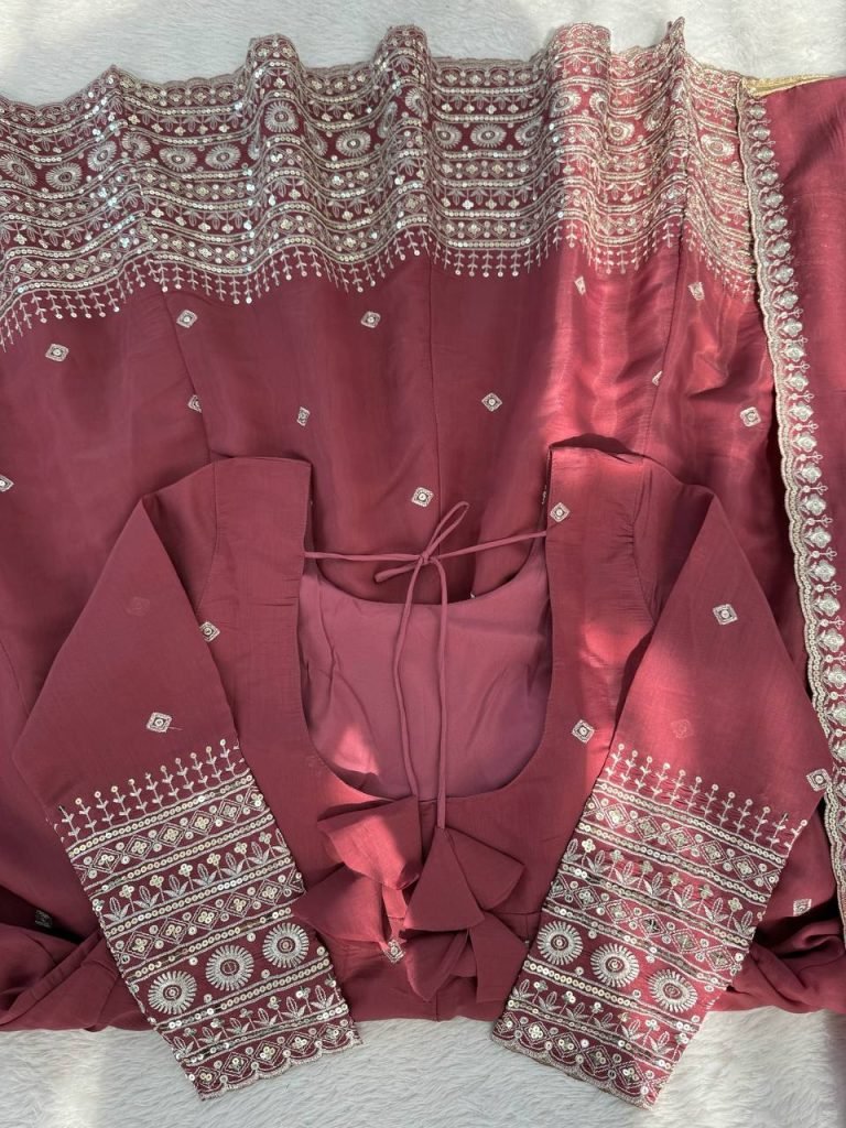 Rose Gold Designer Gown with Pant Set