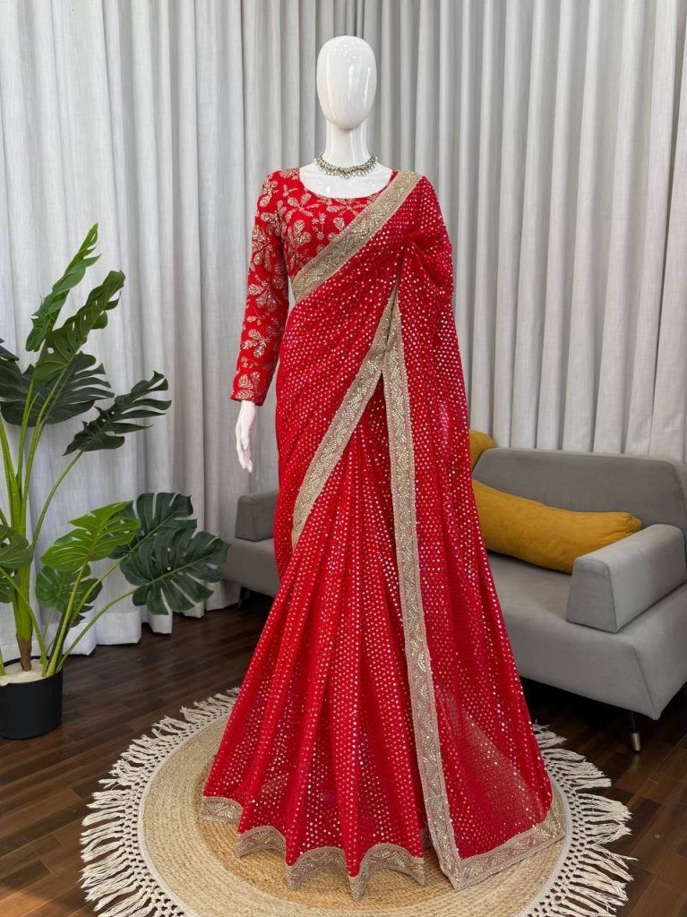 Women's Georgette Work Embroidered Saree