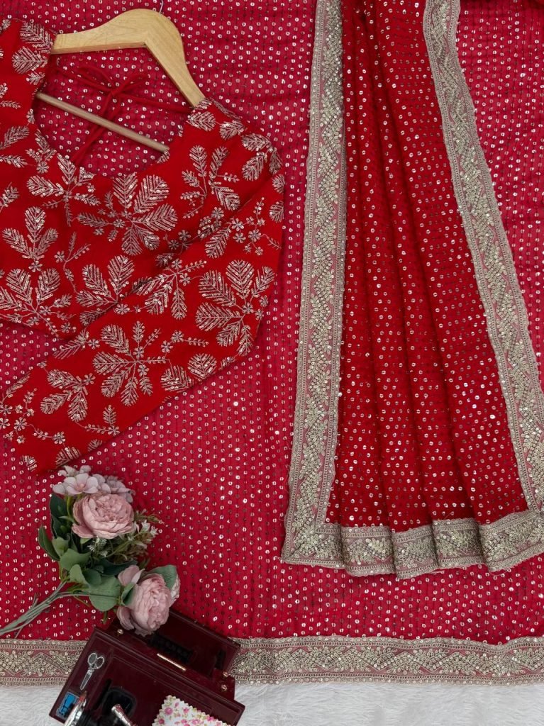 Women's Georgette Work Embroidered Saree