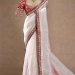 White Classic Marodi And Mirror Embroidered Saree