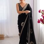 Black Silk Embelished Saree With Blouse Piece