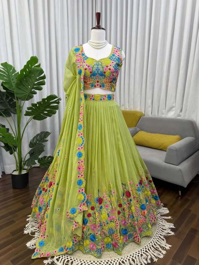 Multicolor Green Embroidery Lehenga Choli Set