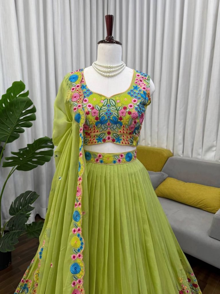 Multicolor Green Embroidery Lehenga Choli Set