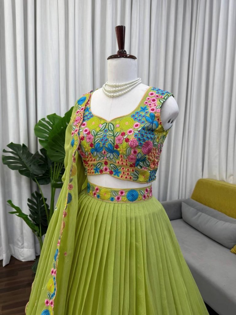 Multicolor Green Embroidery Lehenga Choli Set