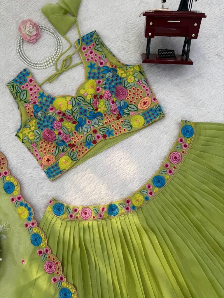 Multicolor Green Embroidery Lehenga Choli Set