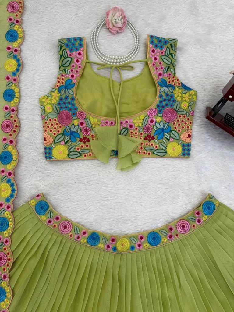 Multicolor Green Embroidery Lehenga Choli Set