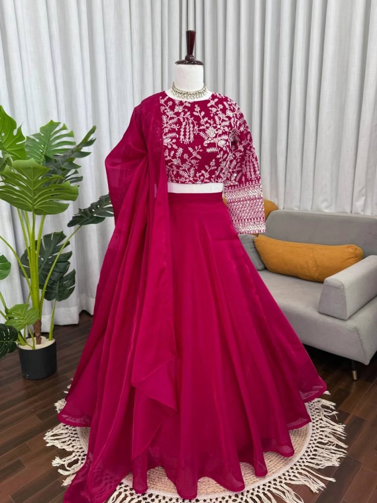 Rani Pink Embroidered Work Lehenga Choli Set