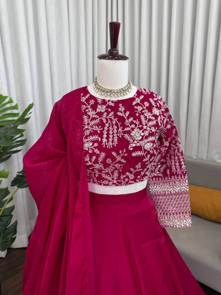 Rani Pink Embroidered Work Lehenga Choli Set