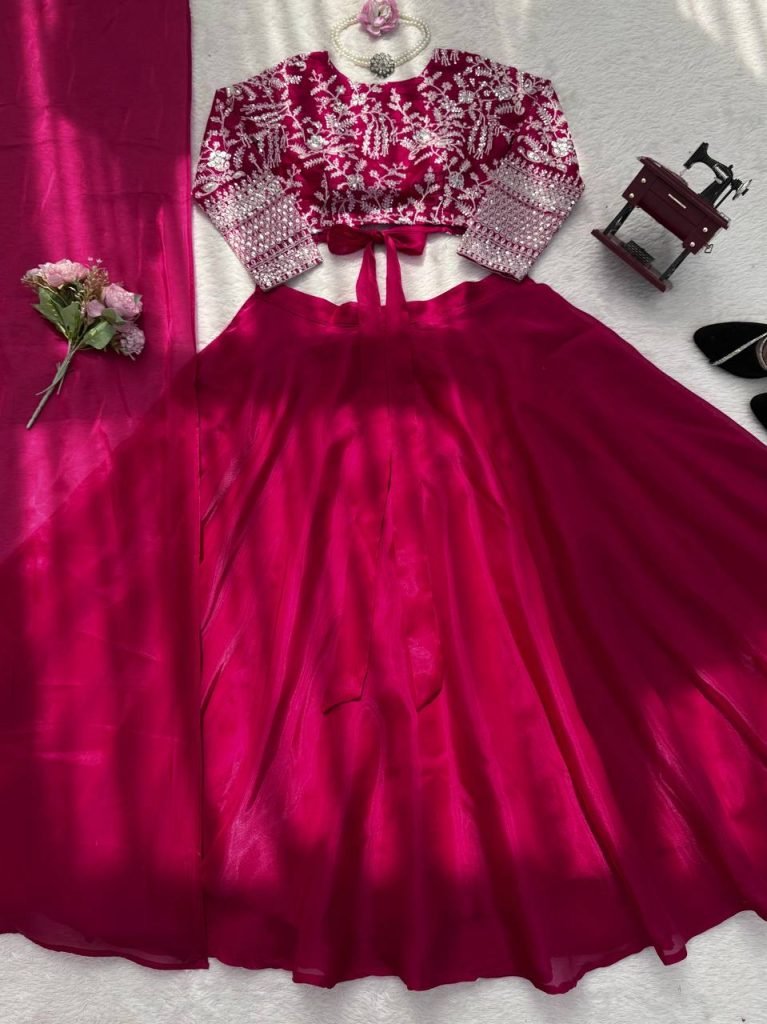 Rani Pink Embroidered Work Lehenga Choli Set
