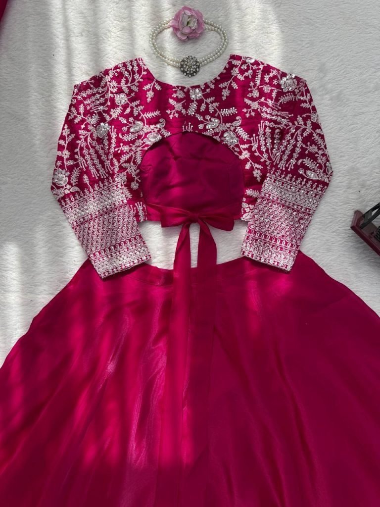 Rani Pink Embroidered Work Lehenga Choli Set