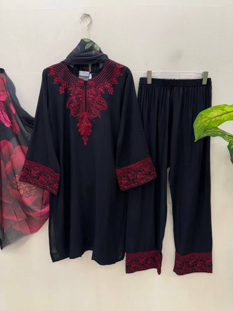 Black Base With Maroon Printed Dress