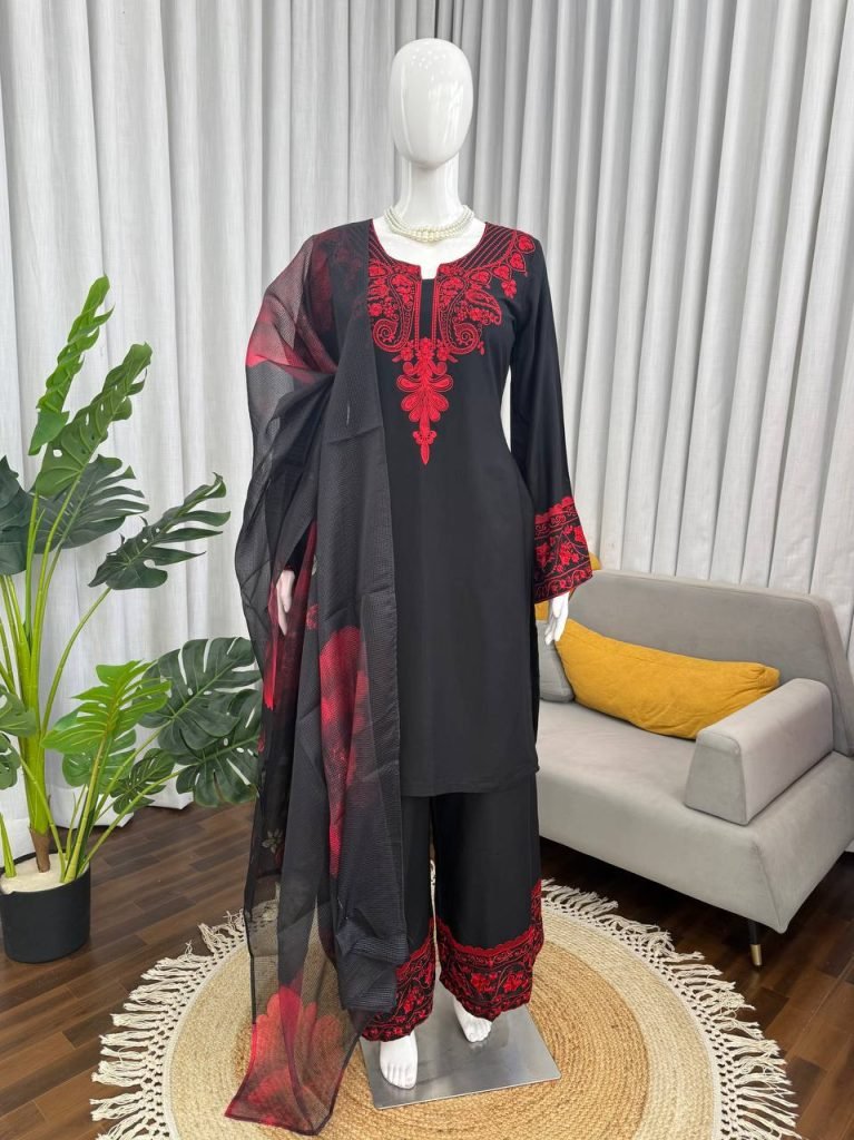 Black Base With Maroon Printed Dress