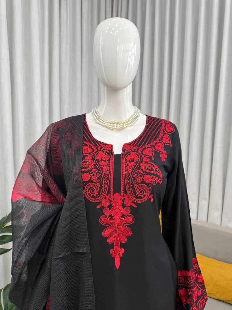 Black Base With Maroon Printed Dress