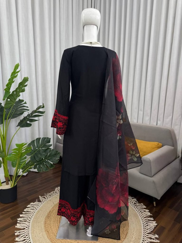 Black Base With Maroon Printed Dress