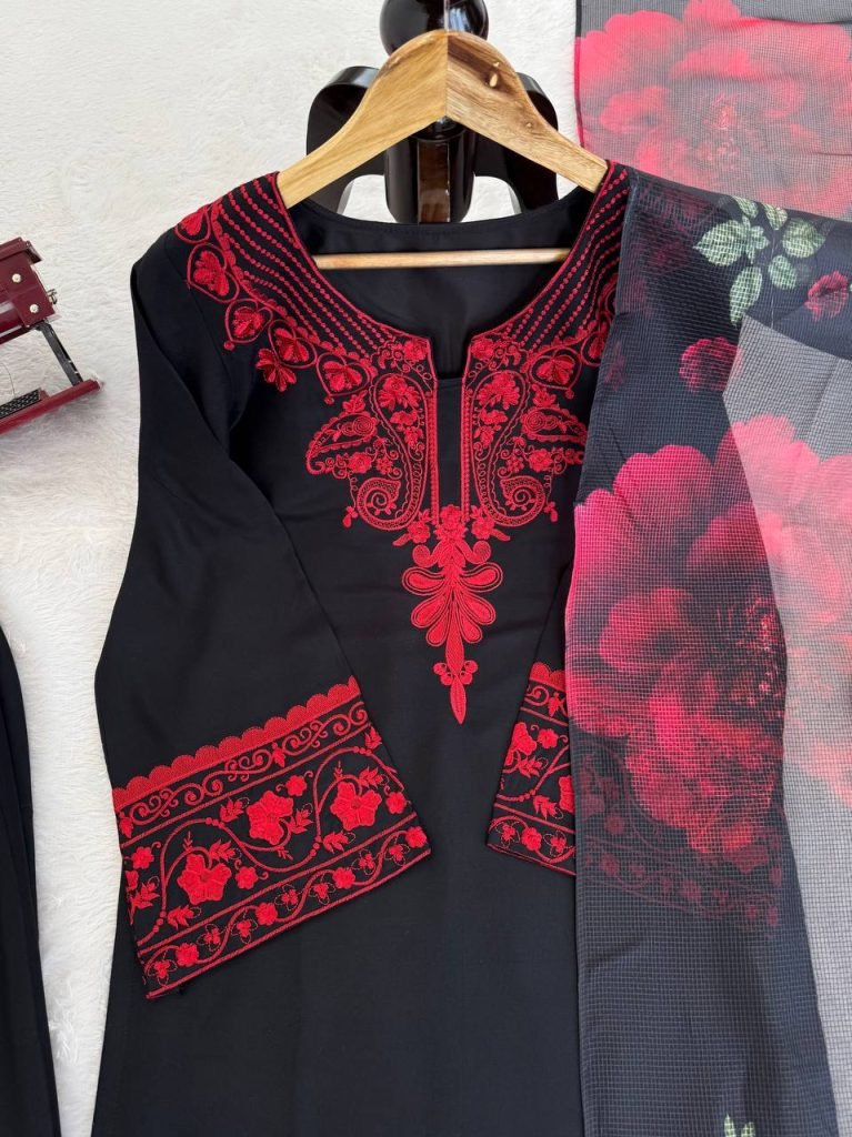 Black Base With Maroon Printed Dress