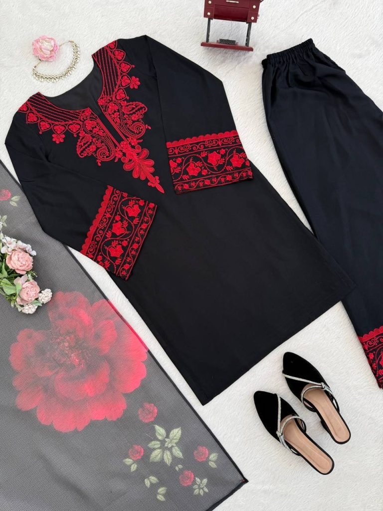 Black Base With Maroon Printed Dress
