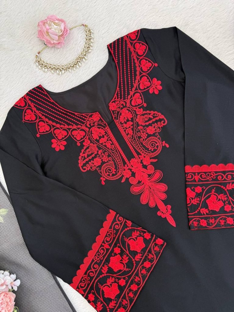 Black Base With Maroon Printed Dress