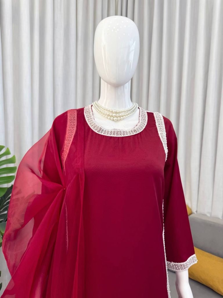Maroon With Silver Embellished Borders Anarkali Gown Set