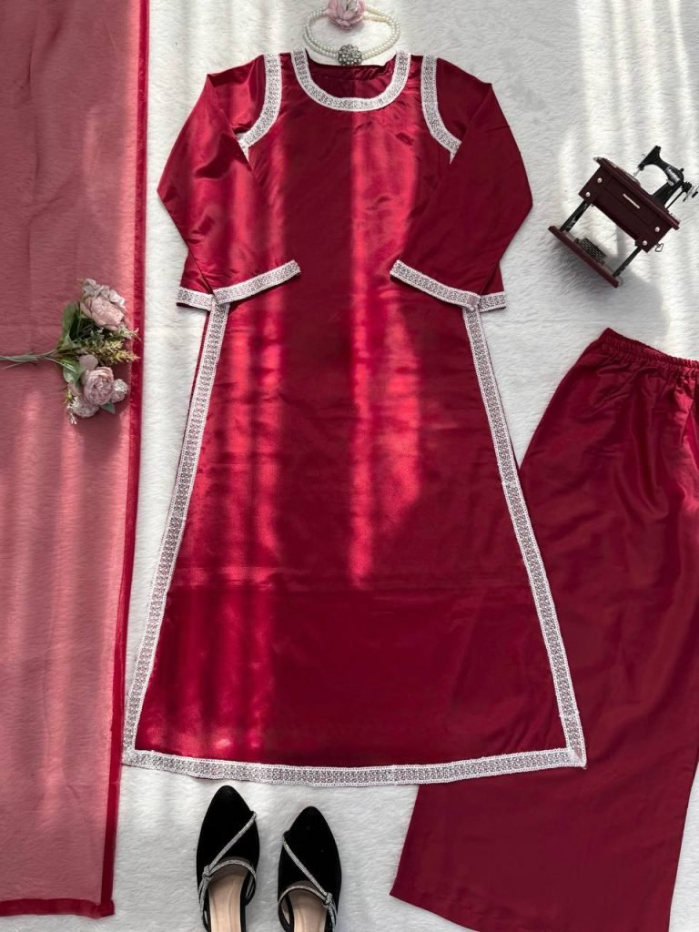 Maroon With Silver Embellished Borders Anarkali Gown Set