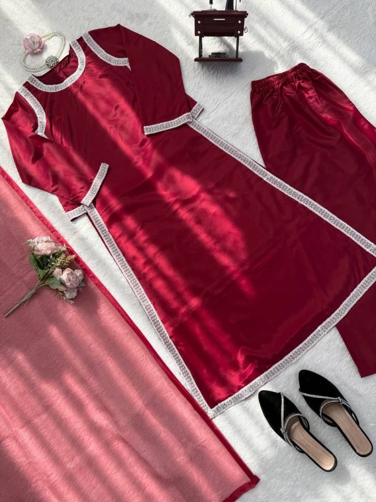 Maroon With Silver Embellished Borders Anarkali Gown Set