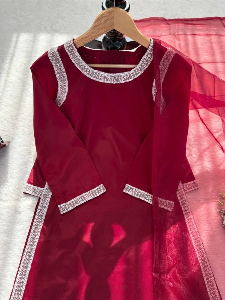 Maroon With Silver Embellished Borders Anarkali Gown Set