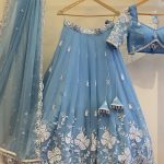 Sky Blue Embroidered Georgette Lehenga Choli for Wedding