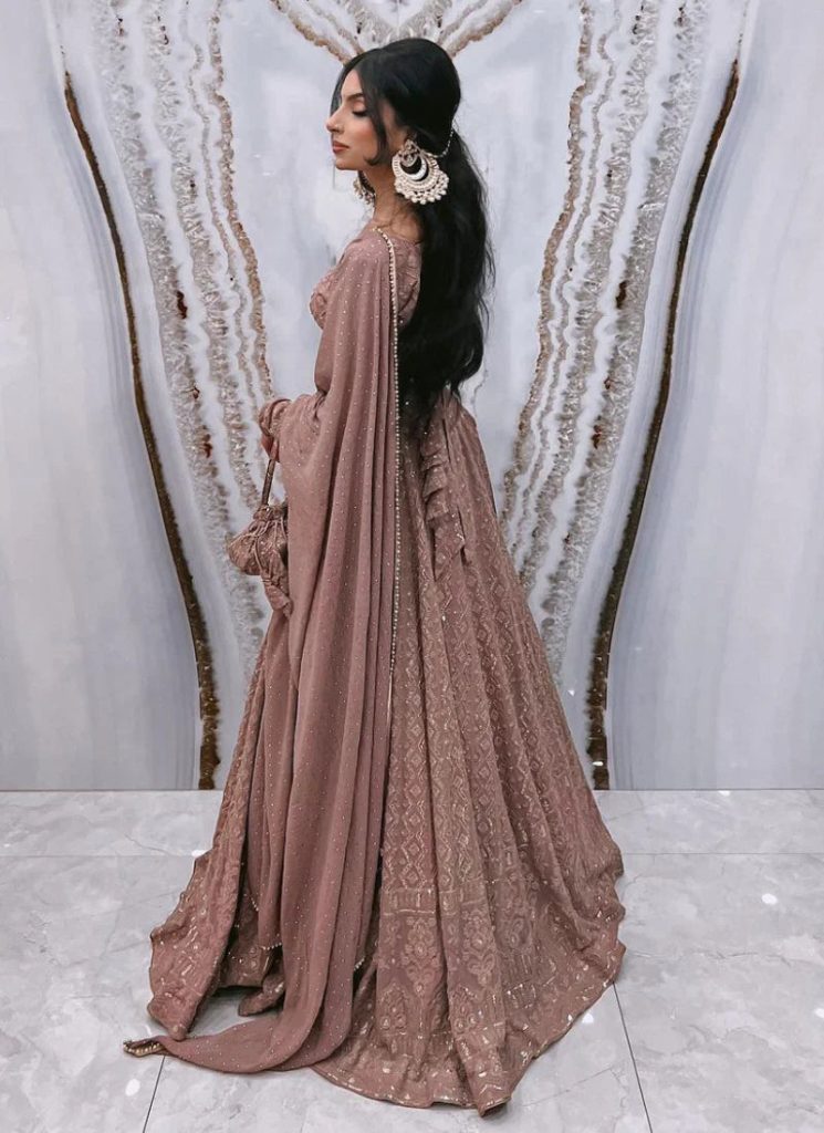 Georgette Lucknowi Sequence Work Brown Lehenga Choli