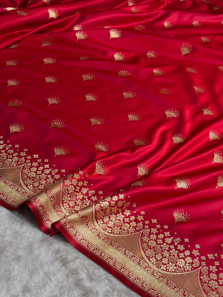 Banarasi Satin Silk Saree in Fire Gold Shade with Elegant Booti Work