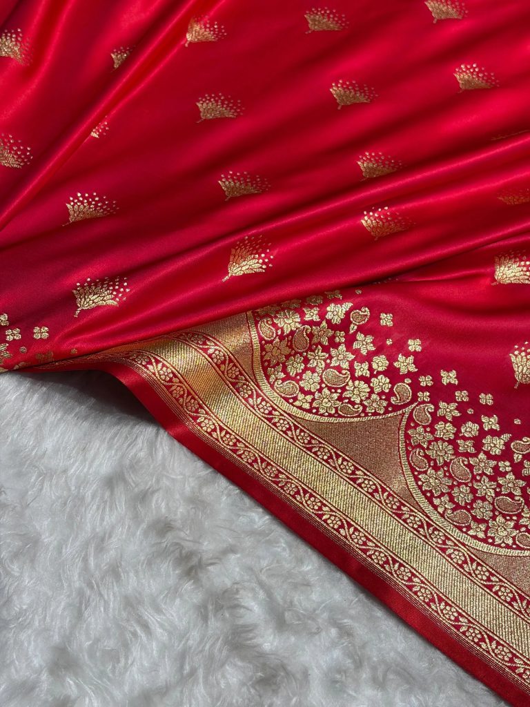 Banarasi Satin Silk Saree in Fire Gold Shade with Elegant Booti Work