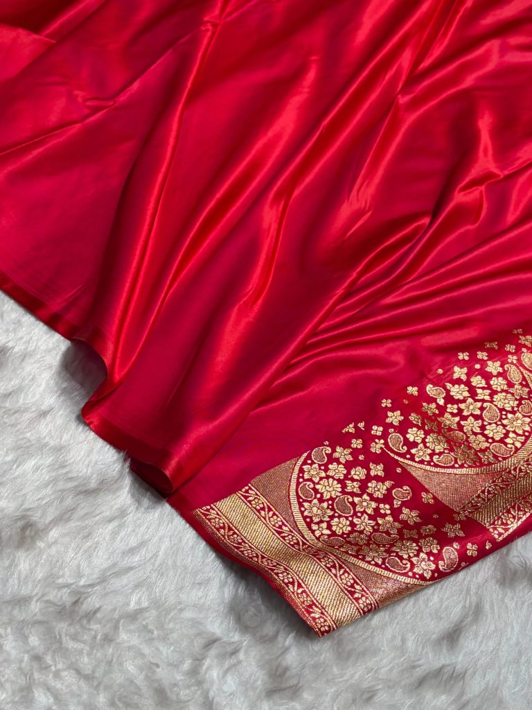 Banarasi Satin Silk Saree in Fire Gold Shade with Elegant Booti Work