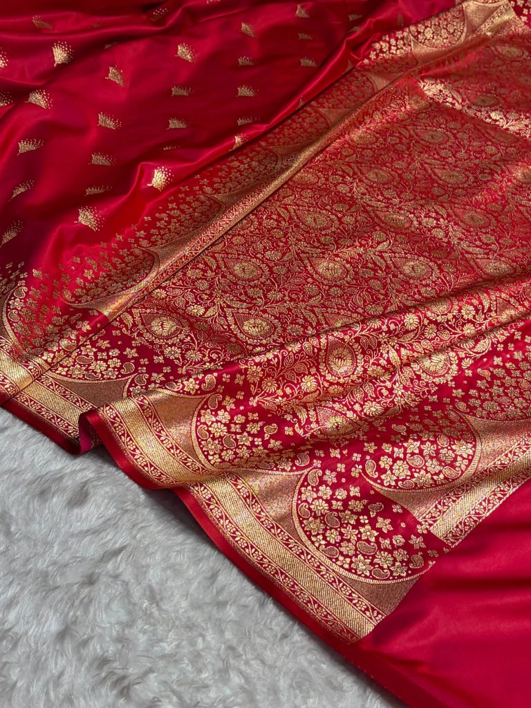 Banarasi Satin Silk Saree in Fire Gold Shade with Elegant Booti Work