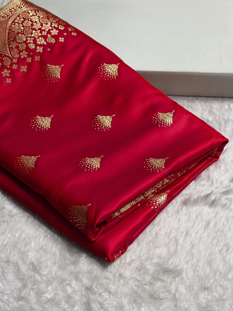 Banarasi Satin Silk Saree in Fire Gold Shade with Elegant Booti Work