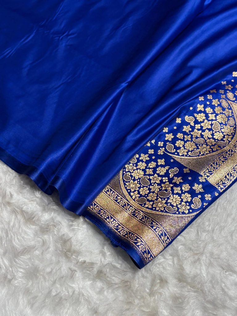 Banarasi Satin Silk Saree in Fire Gold Shade with Elegant Booti Work