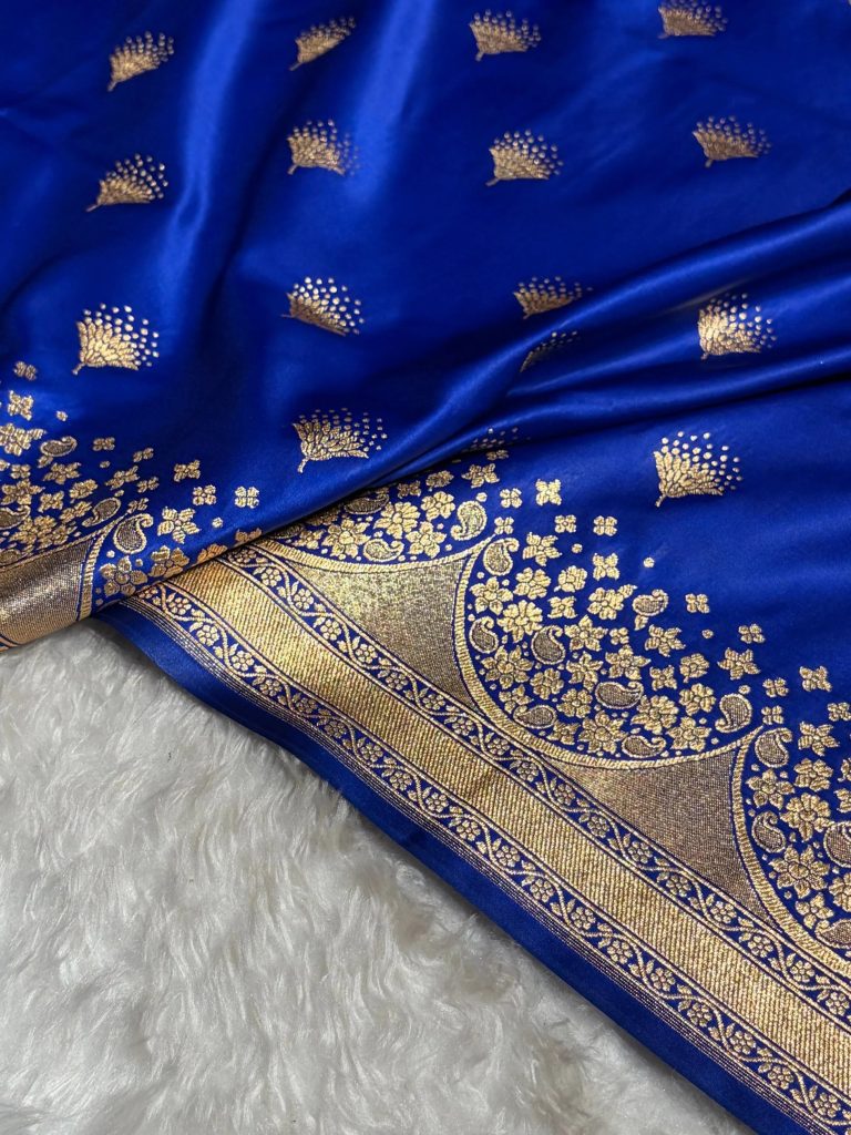 Banarasi Satin Silk Saree in Fire Gold Shade with Elegant Booti Work