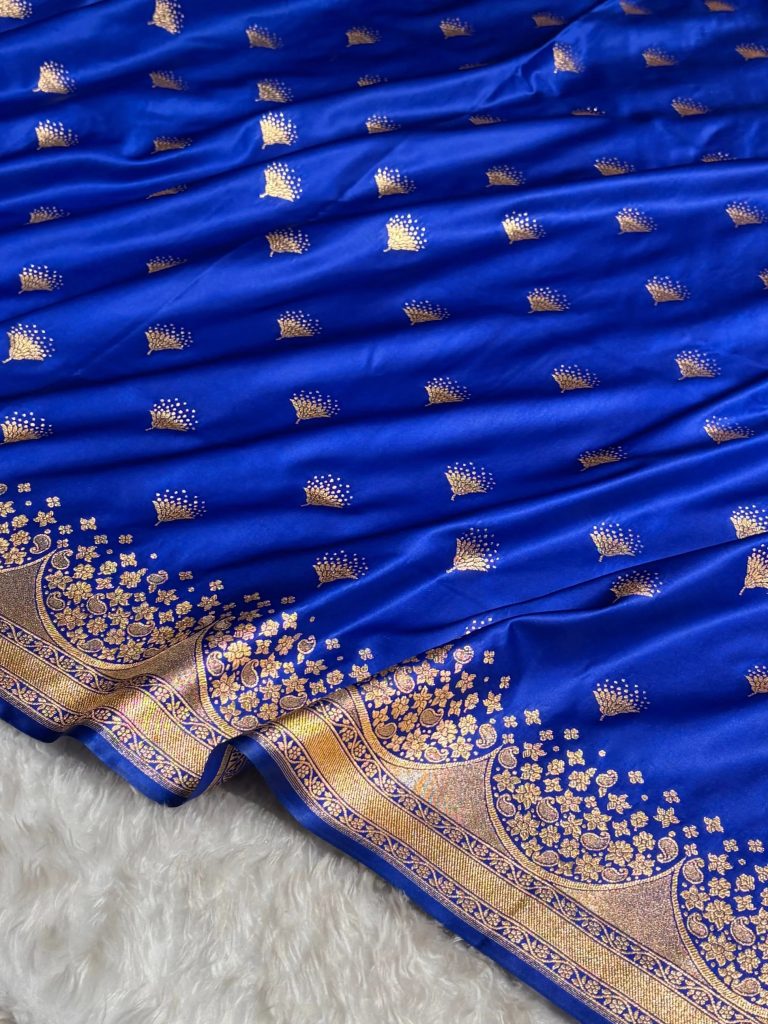 Banarasi Satin Silk Saree in Fire Gold Shade with Elegant Booti Work