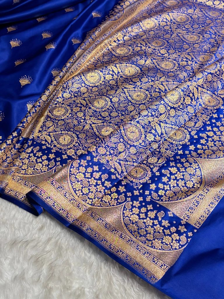 Banarasi Satin Silk Saree in Fire Gold Shade with Elegant Booti Work