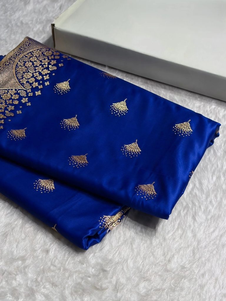 Banarasi Satin Silk Saree in Fire Gold Shade with Elegant Booti Work